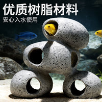 Aquarium Breeding Cave Decoration for Cichlids and Shrimp, Ceramic Hideaway Rock Ornament