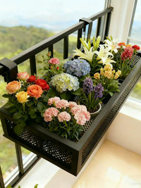 Balcony Railing Hanging Planter Shelf for Potted Plants and Succulents, Iron Art Window Sill Flower Pot Holder