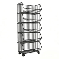 Multi-layer Kitchen Storage Cart with Wheels, Iron Art Storage Basket, Fruit and Vegetable Rack, Snack Organizer, No Installation Required