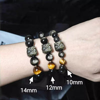 Natural Obsidian Lion Dance Bracelet for Men and Women, Couple's Style, Gold Sheen and Silver Sheen Obsidian Beads