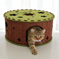 Felt Cat Tunnel Bed, All-Season Warm Donut Cat House with Play Toy, Hideaway Pet Nest