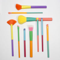 10-Piece Candy Color Makeup Brush Set with Soft Powder, Eyeshadow, Blush, Brow, and Lip Brushes