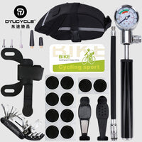 Bicycle Repair Kit with Tire Patch Tools, Pump, and Pressure Gauge for Mountain Bikes