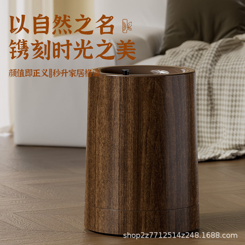 Wood Grain Waste Bin with Wheels for Home and Office, Large Capacity, Open Top