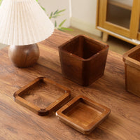 Walnut Wood Mini Desktop Trash Can with Lid or Lidless Option