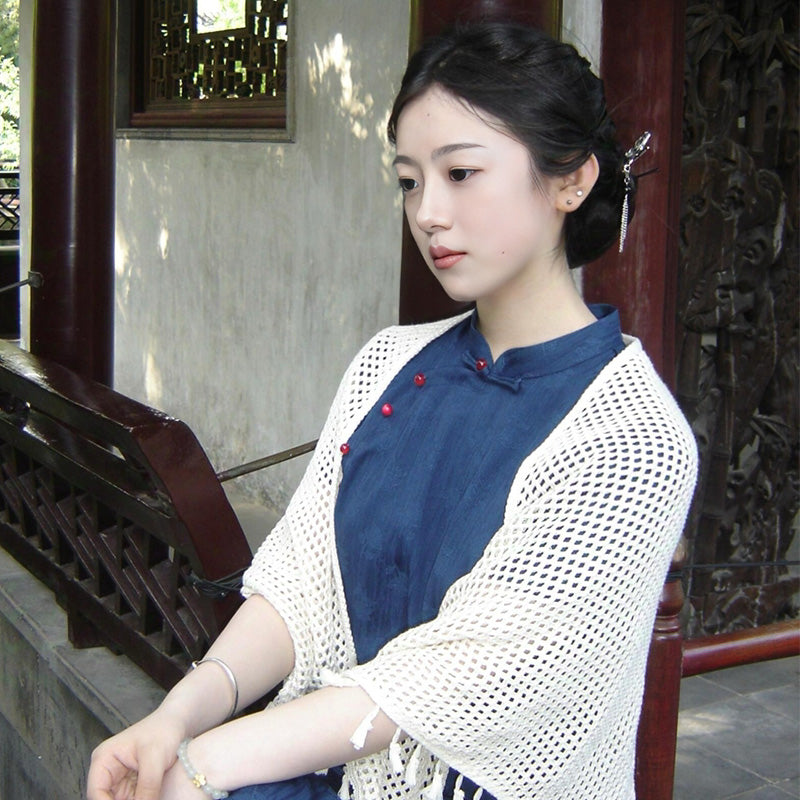 Women's New Chinese Style Qipao Shawl Thin Hollow Knit Cape for Spring/Autumn