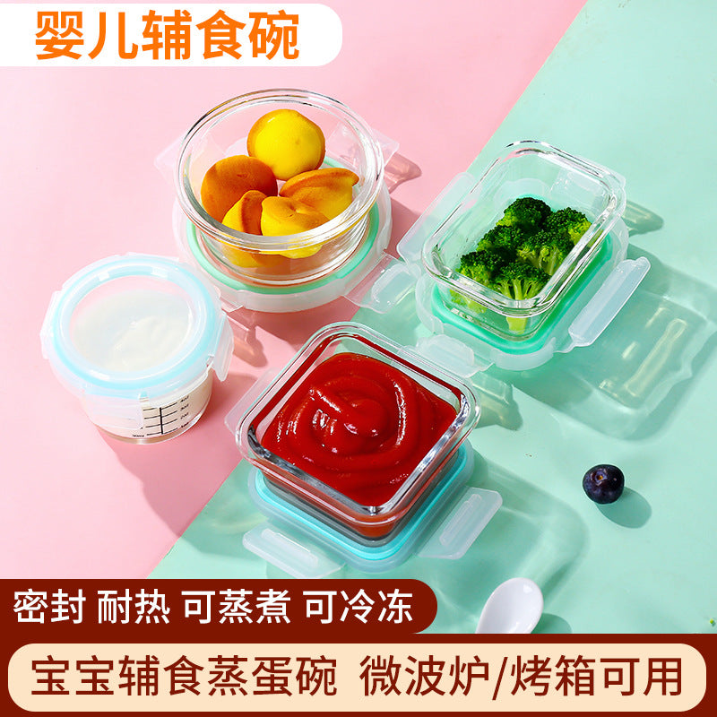 Baby Food Storage Containers, Steamable Glass Freezer Meal Prep Set with Lids