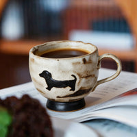 Japanese Retro Dachshund Ceramic Mug Kiln-Fired Rough Pottery Coffee Cup Wabi-Sabi Style Home Office Water Mug