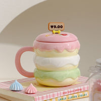 Cute Burger Ceramic Mug with Lid and Stirrer, Creative Student Water Cup, Company Gift