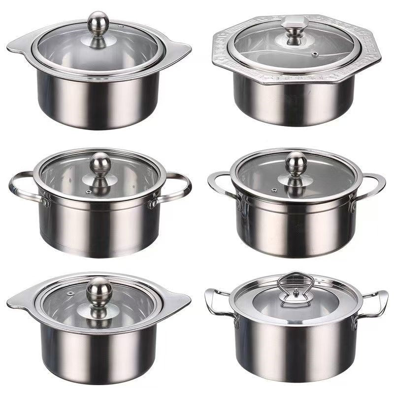 Individual Stainless Steel Hot Pot with Lid, Induction Cooker Compatible