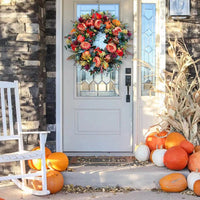Autumn Pumpkin Maple Leaf Wreath for Thanksgiving Door Decor