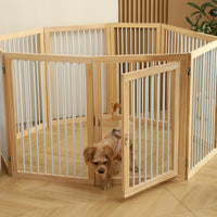 Foldable Wooden Pet Playpen for Small Dogs, Indoor Freestanding Pet Gate and Enclosure
