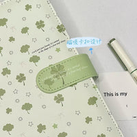 Lucky Four-Leaf Clover A5 PU Loose-Leaf Notebook with Magnetic Buckle