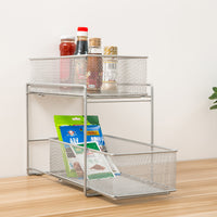 Iron Art Double-Layer Pull-Out Kitchen Spice Rack Bathroom Shelf Cabinet Basket Refrigerator Storage Organizer