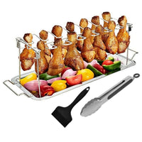 Portable Stainless Steel Folding Multi-functional Leg Rack Set with Drip Pan BBQ Grill Net Roasting Vegetable Tray