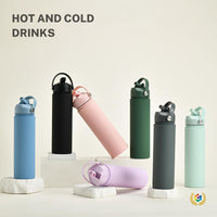 750ml Stainless Steel Vacuum Insulated Water Bottle with Wide Mouth and Handle for Outdoor Sports