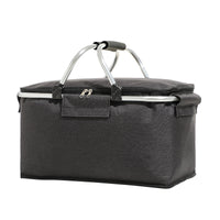 Insulated Picnic Basket with Aluminum Foil Lining, Foldable Oxford Cloth Cooler Bag for Outdoor Activities