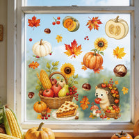 Autumn Harvest Static Cling Window Decals with Cute Animals for Thanksgiving Decor