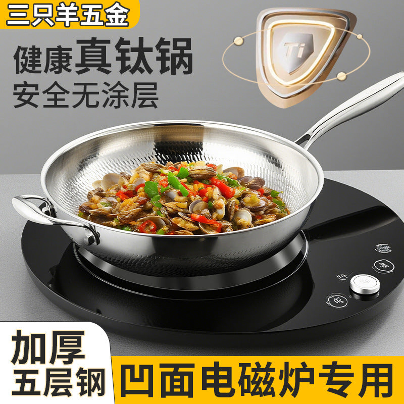 Titanium Wok Non-stick Round Bottom Induction Cooktop Gas Stove Compatible
