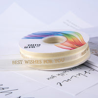 2.5cm Gold Stamped Cake Ribbon Sheer Organza Floral Packaging Decorative Satin Ribbon for Gifts
