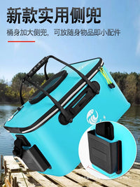 Portable Thickened Live Fish Bucket with Aerator, Multi-functional Folding Fishing Bucket for Fish Protection and Storage