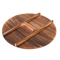 Carbonized Fir Wood Wok Lid with Single Handle, Thickened Round Pot Cover for Home Kitchen