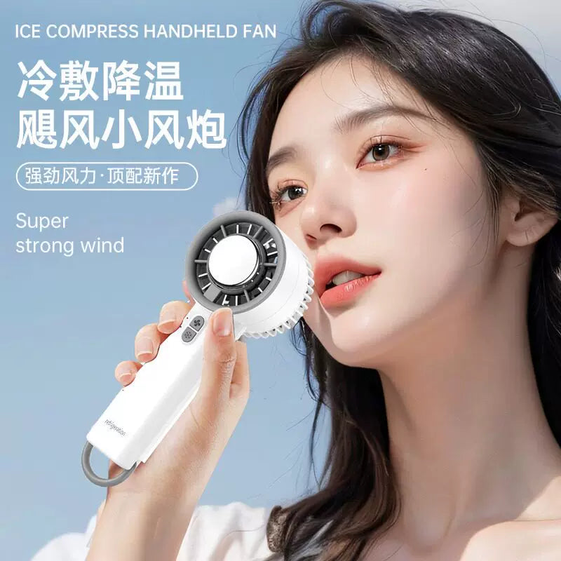 Portable Ice Compress Fan for Students, Quiet Cooling Handheld Fan with Ice Plate