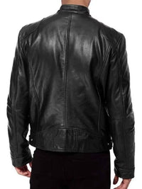 Men's Faux Leather Stand Collar Motorcycle Jacket with Zipper Pockets