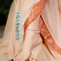 Chinese Style Bell Anklet Bracelet for Women, Adjustable Open Cuff Design, Hanfu Foot Jewelry