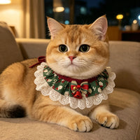 Pet Christmas Scarf with Bowknot Lace Collar for Cats and Small Dogs