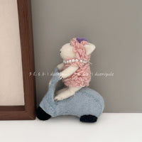 Handmade Felt Pink Sheep on Motorcycle Keychain Bag Charm