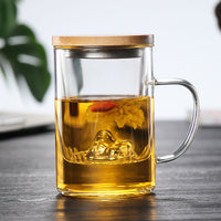 Borosilicate Glass Tea Infuser Mug with Bamboo Lid - Mountain View Design