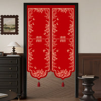 Wedding Door Curtain with Xi Character, Red Festive Irregular Hanging Curtain for Wedding Room Decoration, Punch-Free Living Room Bedroom Partition
