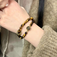 Natural Tiger Eye Beaded Bracelet for Women, Vintage Chinese Style Wealth Charm, Couple Gift Jewelry