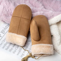 Unisex Winter Warm Suede-like Windproof Full Finger Gloves with Neck Strap for Cycling
