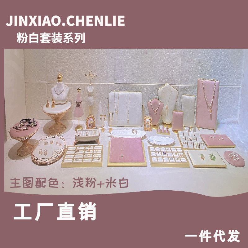 Jewelry Display Stand for Necklaces and Earrings - White and Pink Series