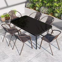 Outdoor Rattan Patio Dining Set with Glass Table and 4 Chairs