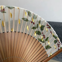 Original Gold-Stamped Leaf Berry Chinese Style Hand Fan for Hanfu Cheongsam