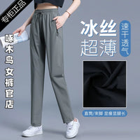 Women's Ice Silk Quick-Dry Sun Protection Sports Pants, Loose Plus Size High-Waisted Straight Leg Pants