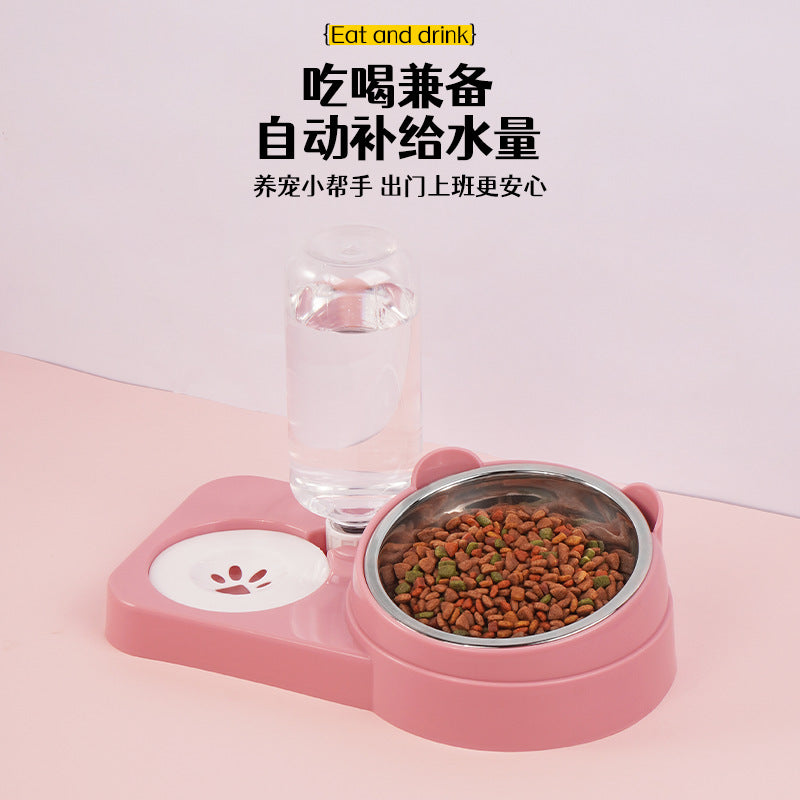 Automatic Water Dispenser Double Bowl for Cats and Dogs, Spill-Proof Food and Water Bowls