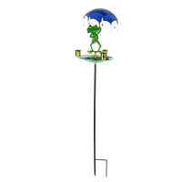Outdoor Iron Bird Bath & Feeder with Garden Stake, Frog Design