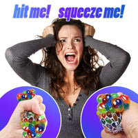 Grape Stress Ball Squeeze Toy with Colorful Beads - Rainbow Mesh Anti-Stress Relief Fidget Toy