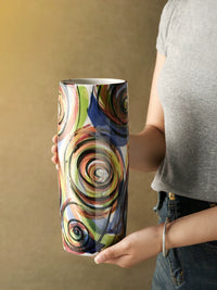 JiuTu Handcrafted Ceramic Vase, Artistic Oil Painting Style, Home Decor Flower Arrangement Ornament