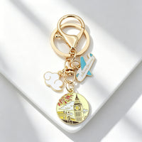 World Landmark Keychain with Metal Ring, Travel Theme Airplane Cloud Charm, Creative Souvenir Gift