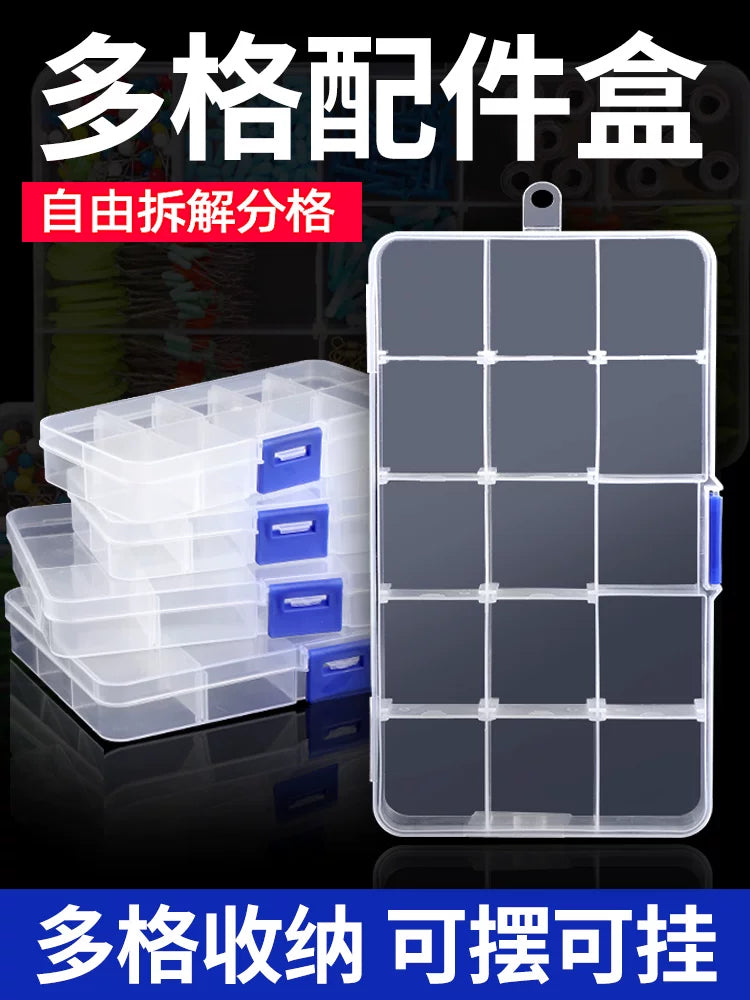 Multi-Compartment Transparent Plastic Storage Box for Fishing Hooks, Small Parts, and Electronic Components