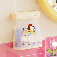 Wall-Mounted Mesh Storage Bag for Bathroom, Cute Dog Design, Punch-Free, Washable, Moisture-Proof