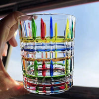 Hand-Painted Nordic Glass Juice and Whiskey Tumbler with Woven Texture