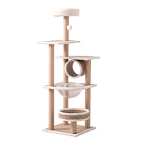 Rattan Cat Tree Condo with Scratching Post and Perch, All-Season Cat Activity Tower