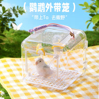 Portable Transparent Bird Carrier Cage with Water Bottle for Parrots Budgies Cockatiels