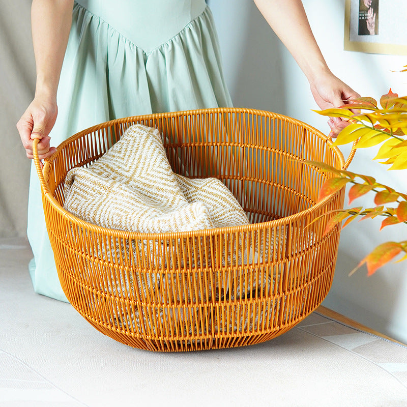 Large Woven Laundry Hamper with Handles, Waterproof Clothes Storage Basket for Bathroom and Living Room